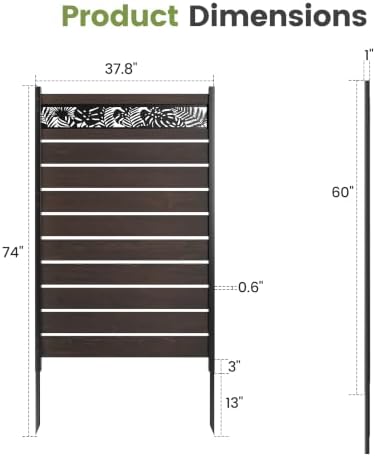 Wood Privacy Screen, No Dig Outdoor Fence,Dark Brown