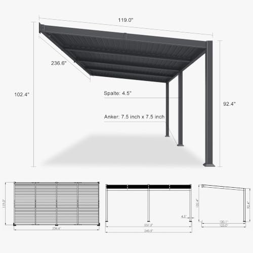 PURPLE LEAF Wall Mounted Pergola 10' x 20' Louvered Pergola,Aluminum ...