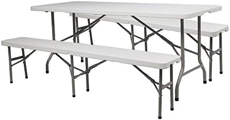 VINGLI 6 FT 3-Piece Portable Picnic Table Bench Set, Weather-Resistant Plasti...