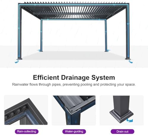 PURPLE LEAF Louvered Pergola 13' x 15' Outdoor Pergola w/Drainage System