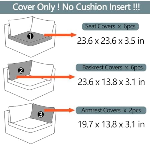 14Pcs Outdoor Cushion Covers Replacement Washable w/Zipper for 6-Seaters Sofa...