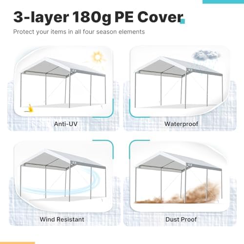 ADVANCE OUTDOOR Adjustable 10x15 ft Heavy Duty Carport Car Canopy Garage Boat...