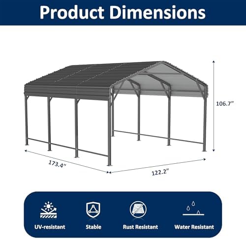 AirWire 10x15 FT Metal Carport Canopy with Reinforced Base