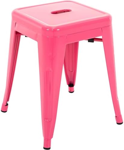 18 Inch Metal Stools Set of 2, Stackable for Indoor Outdoor, Hot Pink