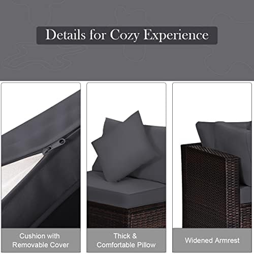 Tangkula 4 Pieces Patio Rattan Sofa Set, Outdoor Wicker Sectional Furniture S...