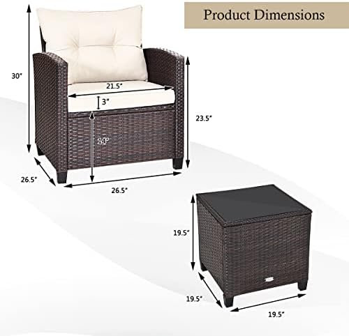 KOTEK 3 Piece Patio Furniture Set, White