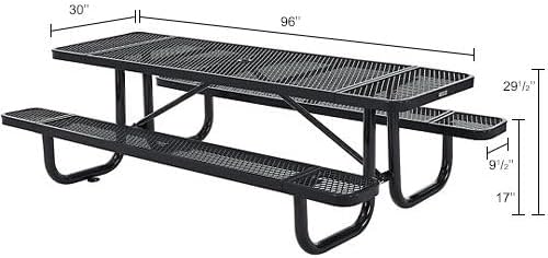 Global Industrial 8’L Rectangular Picnic Table, Expanded Metal, Black Thermop...
