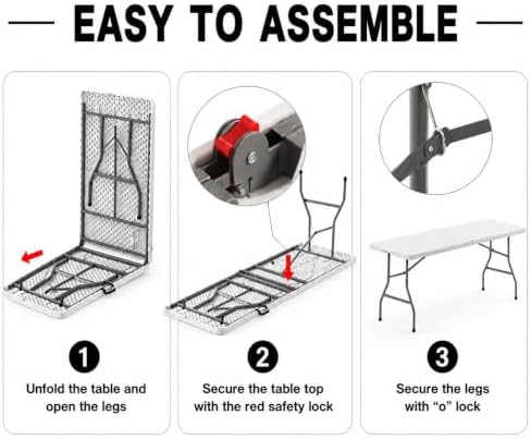 5 Pack of 6 Foot Foldable Table with Built in Handle & Steel Legs