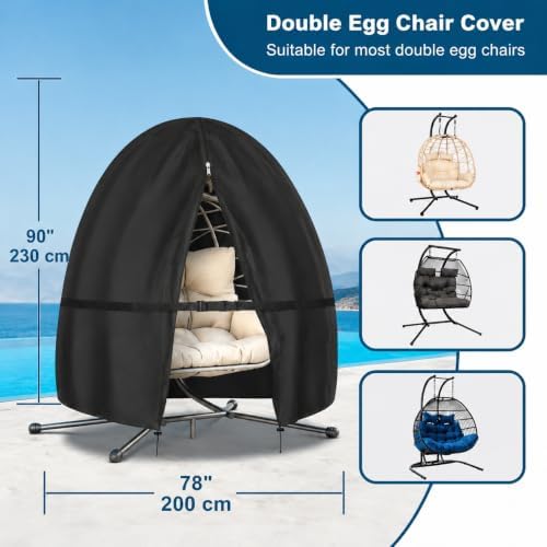 Waterproof Patio Double Egg Chair Cover 90”x78” –RICHIE Heavy-Duty Black Outd...