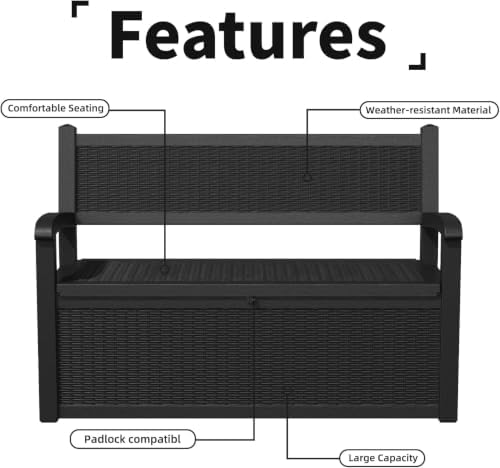PatioZen 80 Gallon Storage Bench Deck Box, Black