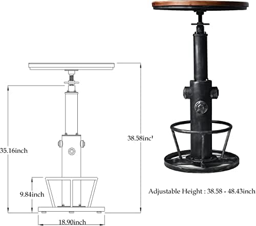 LOKKHAN 3-Piece Bar Table (38.6"-48.4") & 2 Backrest Stools (26...