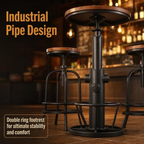 LOKKHAN Industrial Bar Table 38.6"-48.4" Height Adjustable Swivel R...