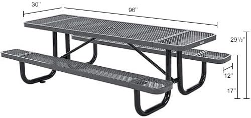 Global Industrial 8’L Rectangular Picnic Table, Expanded Metal, Gray Thermopl...