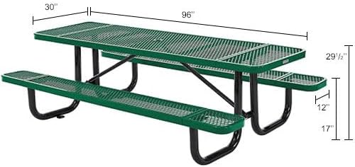 Global Industrial 8’L Rectangular Picnic Table, Expanded Metal, Green Thermop...