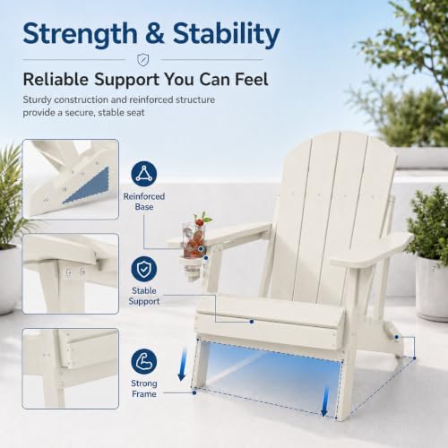 Folding Adirondack Chairs Set of 4 with Cup Holders, Heavy-Duty HDPE Plastic ...