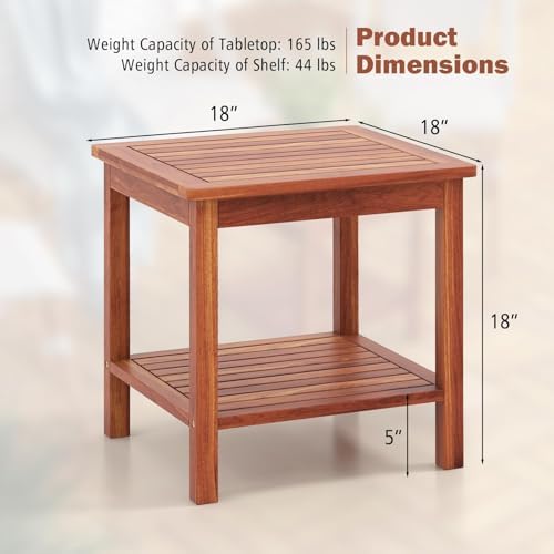 HAPPYGRILL Adirondack Outdoor Side Table Patio 2-Tier Square End Table, Acaci...