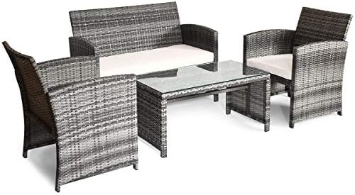 Tangkula 4 Pieces Wicker Patio Conversation Set, Outdoor Furniture