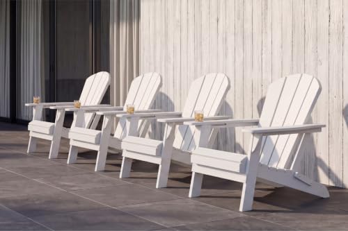 Folding Adirondack Chairs Set of 4 with Cup Holders, Heavy-Duty HDPE Plastic ...