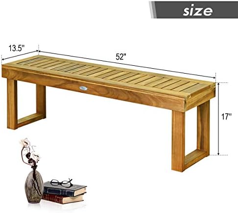 Tangkula 52" Acacia Wood Outdoor Bench, Wood Patio Dining Bench with Sla...
