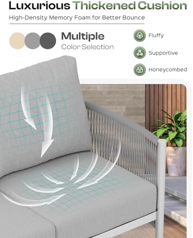 Aluminum Outdoor Patio Furniture Set with Dual-Layer Coffee Table, 4 Piece Mo...