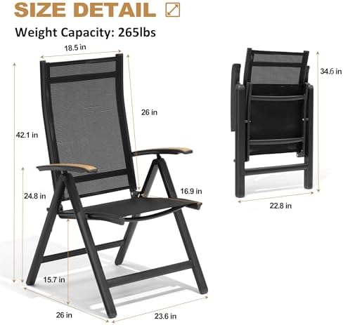 Folding Patio Chairs Set of 2, Aluminum High Back Outdoor Recliners