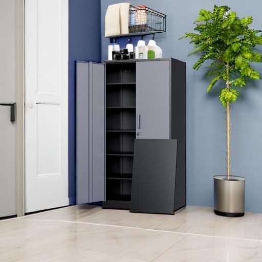 Metal Storage Cabinet with Locking Doors and 5 Adjustable Shelves, 72" G...