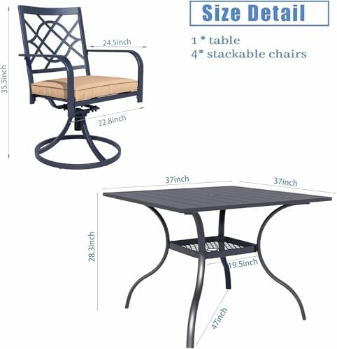 SUNCROWN 5-Piece Outdoor Dining Set Metal Swivel Cushioned Chairs Patio Furni...