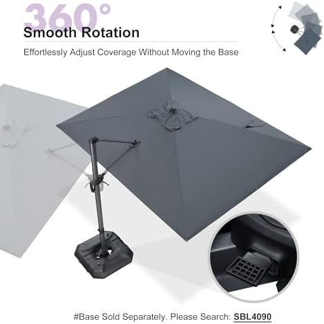 PURPLE LEAF Cantilever Umbrella 9' x 11.5' Rectangle 360° Rotation Grey