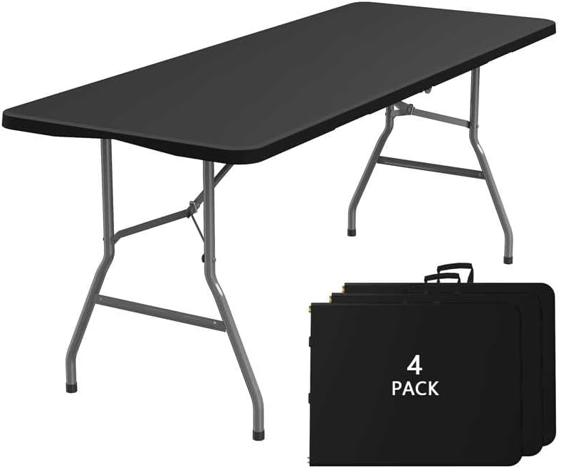 6FT Folding Table for Party, Picnic, Camping, Event, School, Black, 4 Pack