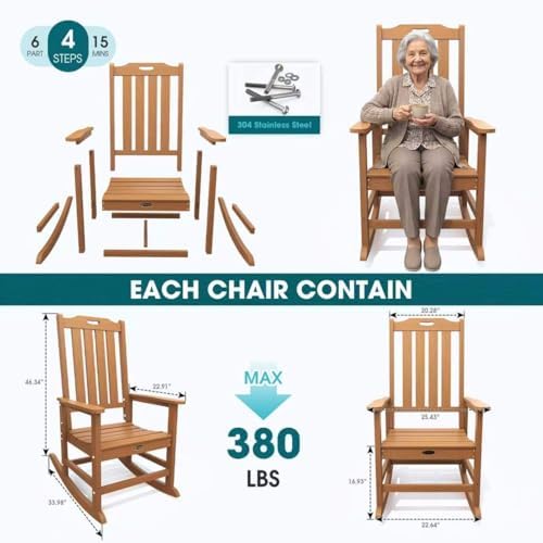 THOEOE Outdoor Rocking Chairs Set of 2, Oversized HDPE Patio Rockers