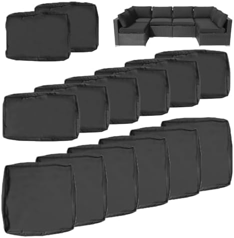 14Pcs Outdoor Cushion Covers Replacement Washable w/Zipper for 6-Seaters Sofa...