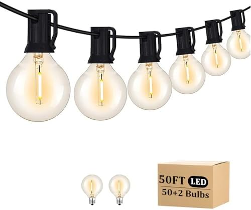 Outdoor String Light 50FT Patio Black with 52 Shatterproof G40 LED Clear Glob...
