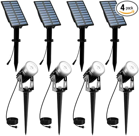 T-SUNUS Solar Spot Lights Outdoor White Christmas 4 Pack IP65 Waterproof Land...