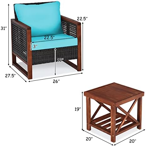 HAPPYGRILL 3 Pieces Outdoor Patio Furniture Set Wicker Chairs with Coffee Tab...