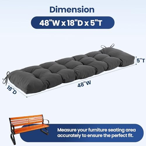 IASEAHK Outdoor Bench Cushion 48x18x5 Inch, Waterproof & Fade-Resistant P...