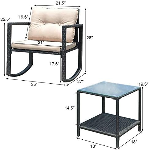 Tangkula 3-Piece Patio Rocking Bistro Set with Soft Cushions, Beige