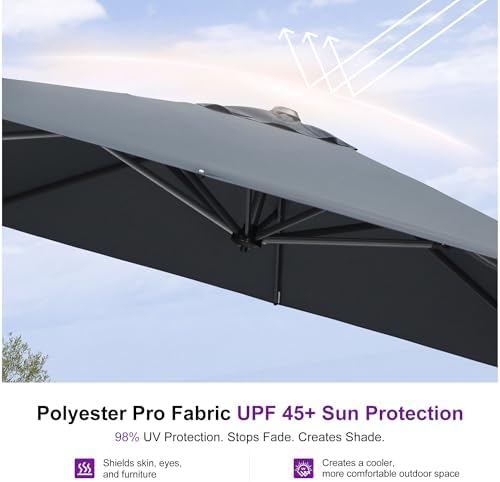 PURPLE LEAF Cantilever Umbrella 9' x 11.5' Rectangle 360° Rotation Grey