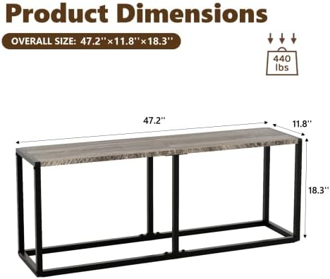 VINGLI Set of 2 47.2 Inch Indoor Outdoor Patio Benches Metal Frame, Gray