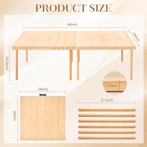 48” x 24” Boho Low Picnic Table, Foldable Solid Wood Picnic Table