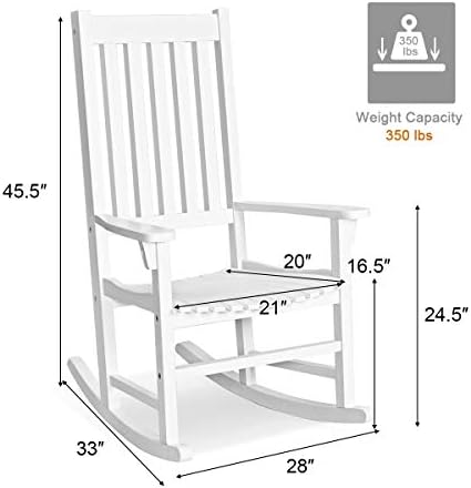 Tangkula Patio Rocking Chair, Solid Acacia Wood, White, 2 Pack