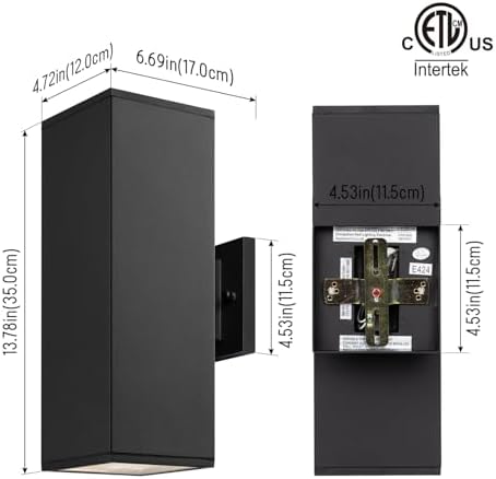 mirrea 14" Modern Outdoor Porch Light in 2 Lights, Matte Black, 2 Pack |...