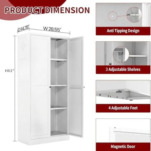 AQY Kitchen Pantry Cabinet,61" White Pantry Storage Cabinet with 4 Tier ...