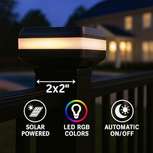 4 Pack Solar Post Cap Lights for 2x2 Inch Aluminum, Wrought Iron, and Garden/...