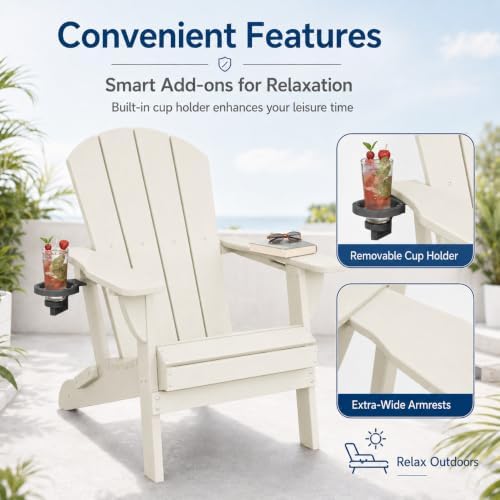 Folding Adirondack Chairs Set of 4 with Cup Holders, Heavy-Duty HDPE Plastic ...