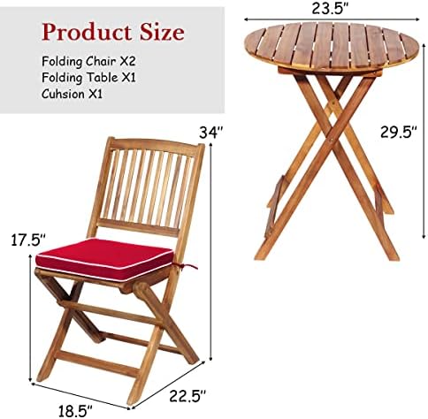 ORALNER 3-Piece Acacia Wood Folding Patio Bistro Set, Small Outdoor Balcony F...