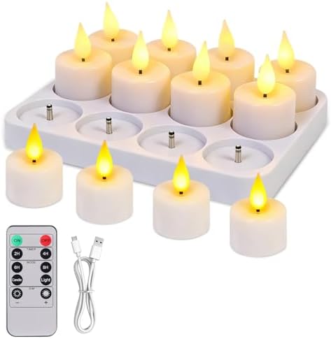 12 Pack Tea Lights Candles Battery Operated with Charging Dock, Remote Contro...
