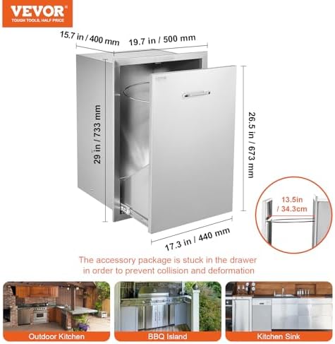 VEVOR Outdoor Kitchen Drawers 19.7"W x 29"H x 15.7"D Stainless...