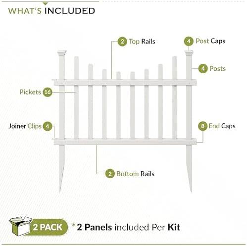 Zippity Washington Picket Fence Panels, White Vinyl DIY No Dig Kit