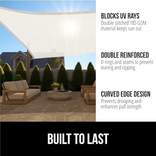 GORILLA GRIP Heavy Duty Sun Shade Sail for Outdoor Patio, 8x12 FT, Ivory