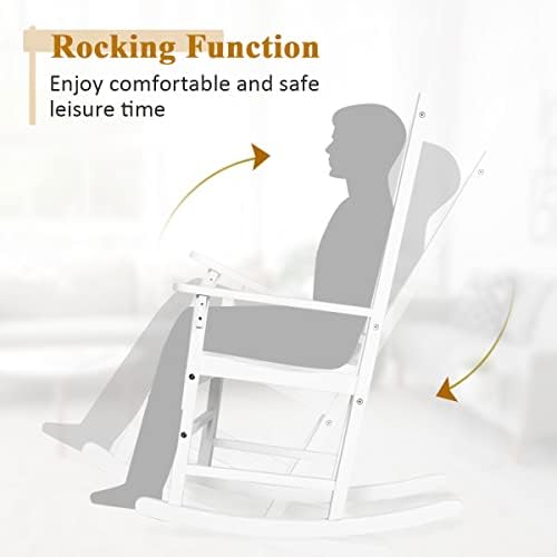 Tangkula Patio Rocking Chair, Solid Acacia Wood, White, 2 Pack